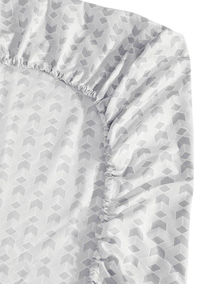 KLOTTHE Grey & White Printed 300TC Fitted Double King Bedsheet With 2 Pillow Covers