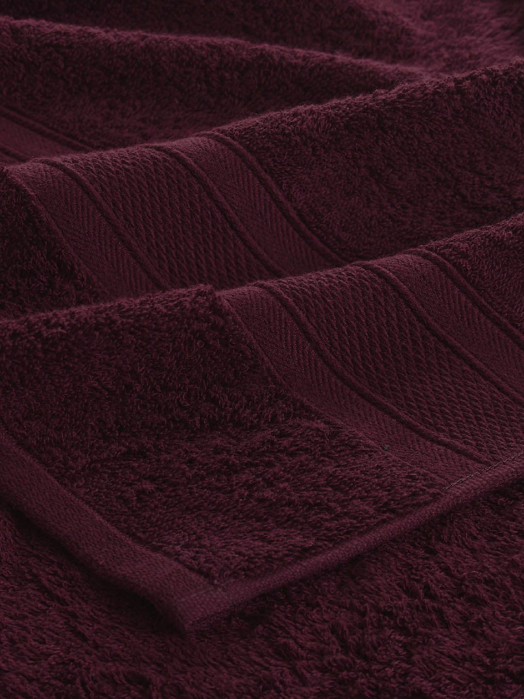MYTRIDENT Set of 12 Burgundy 500 GSM Striped Cotton Face Towels