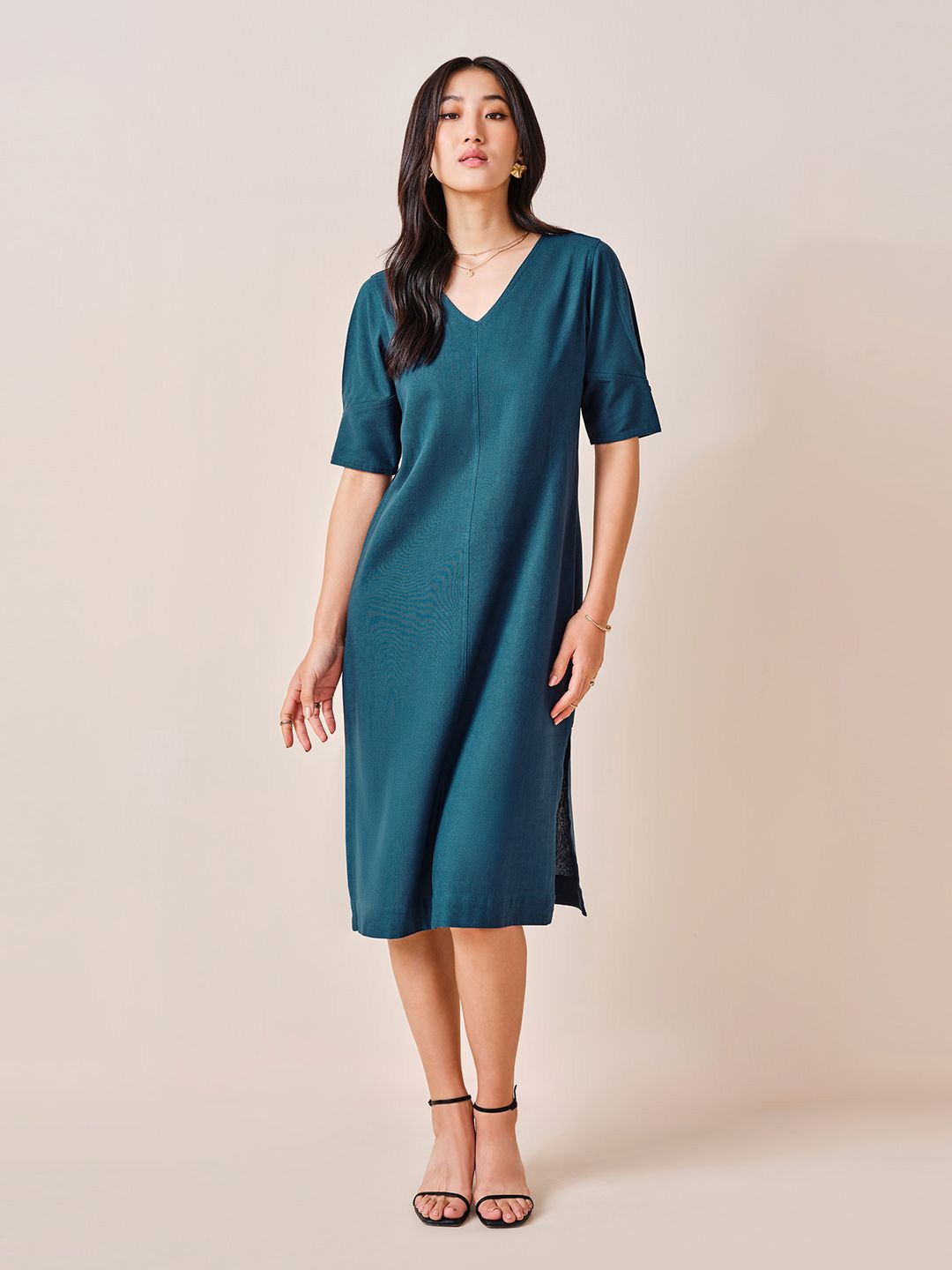 AND Solid A-Line Midi Dress