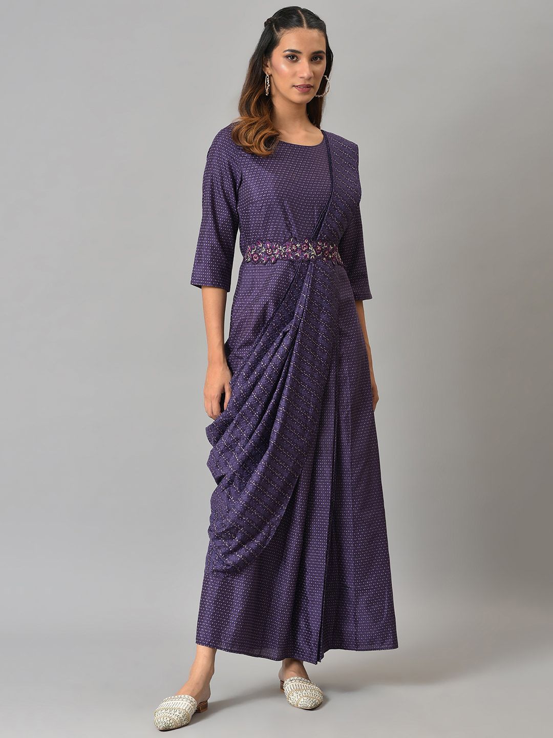 W Purple Printed Ethnic Maxi Ethnic Dress