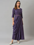 W Purple Printed Ethnic Maxi Ethnic Dress