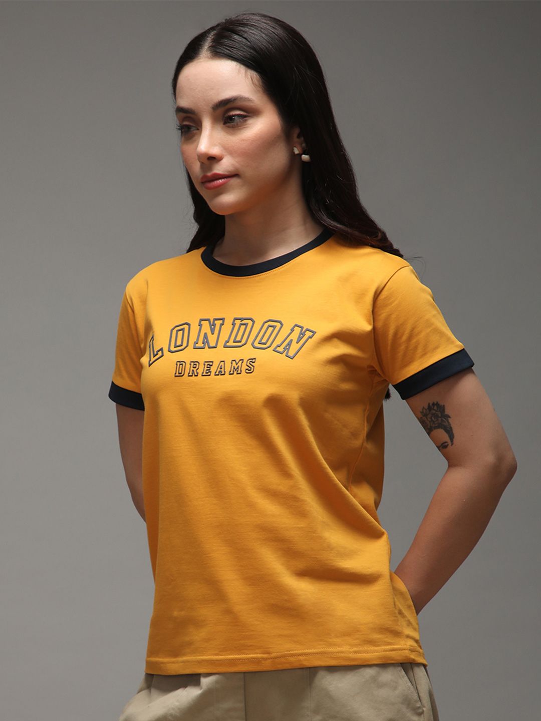 DILLINGER Women Regular Fit Applique Varsity Printed Tshirt