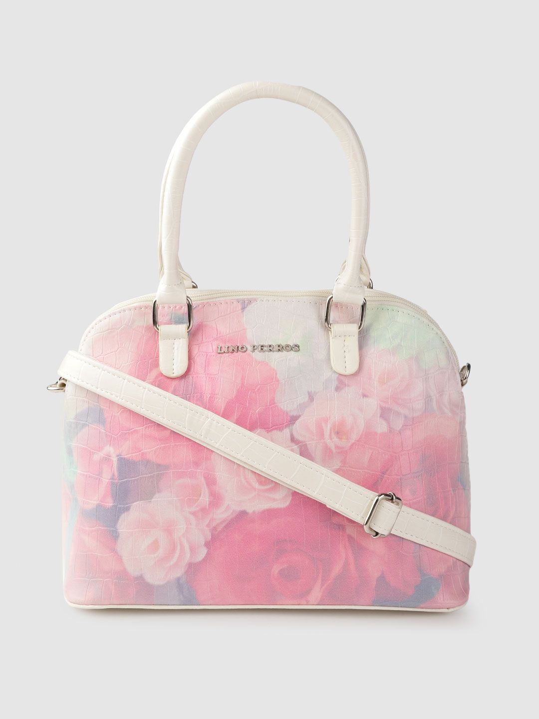 Lino Perros Pink Floral Printed PU Structured Shoulder Bag