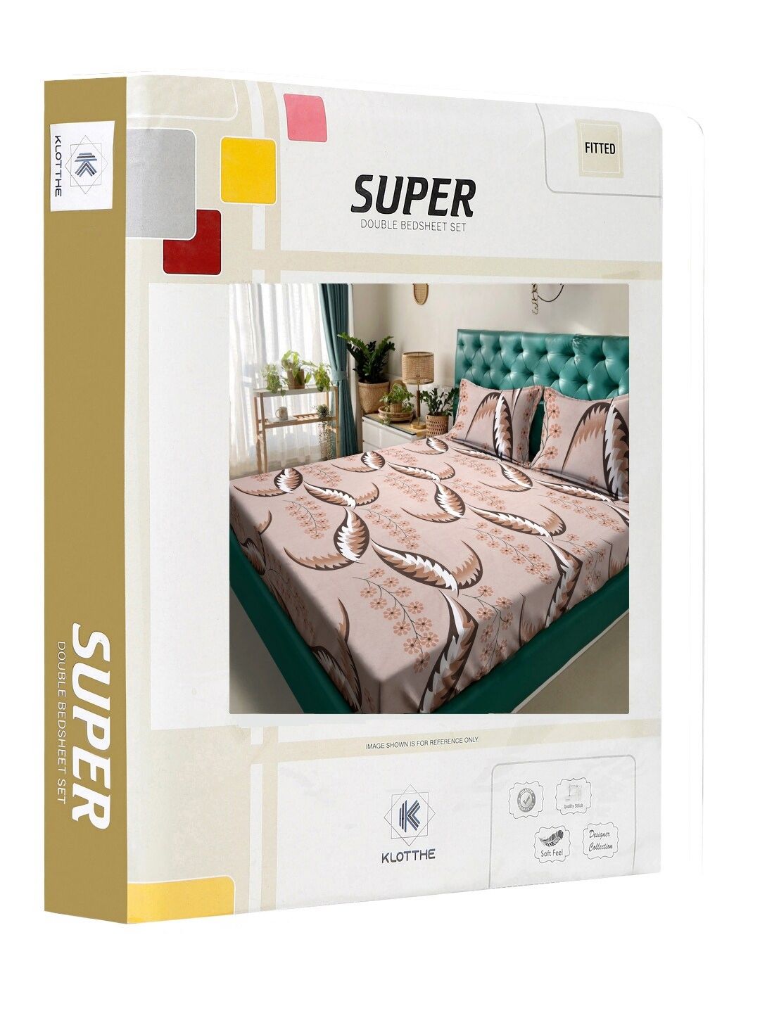 KLOTTHE Lipat Buku Policotton Bunga Coklat 300 TC Dilengkapi Cadar King dengan 2 Sarung Bantal-98 x 89 inci