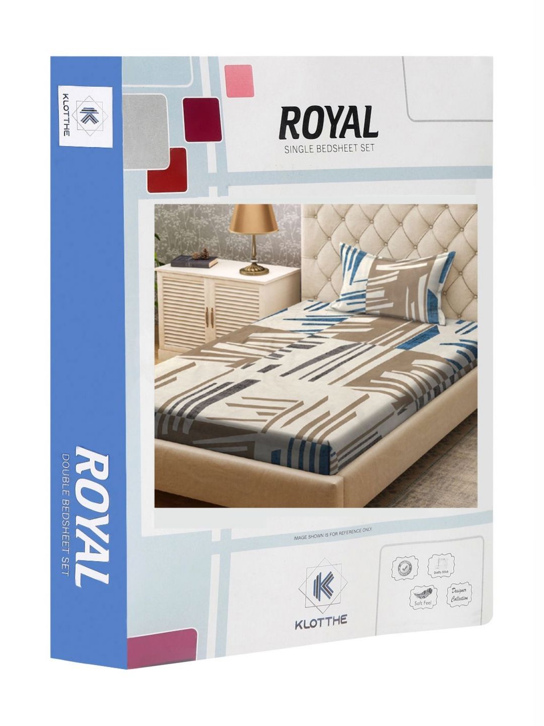 KLOTTHE Blue & Grey Abstract Printed 300 TC Single Bedsheet & Pillow Covers