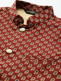 SOJANYA Lelaki Benang Berjalur Berwarna Krim Bekerja Lurus Kurta Churidar & Jaket Nehru