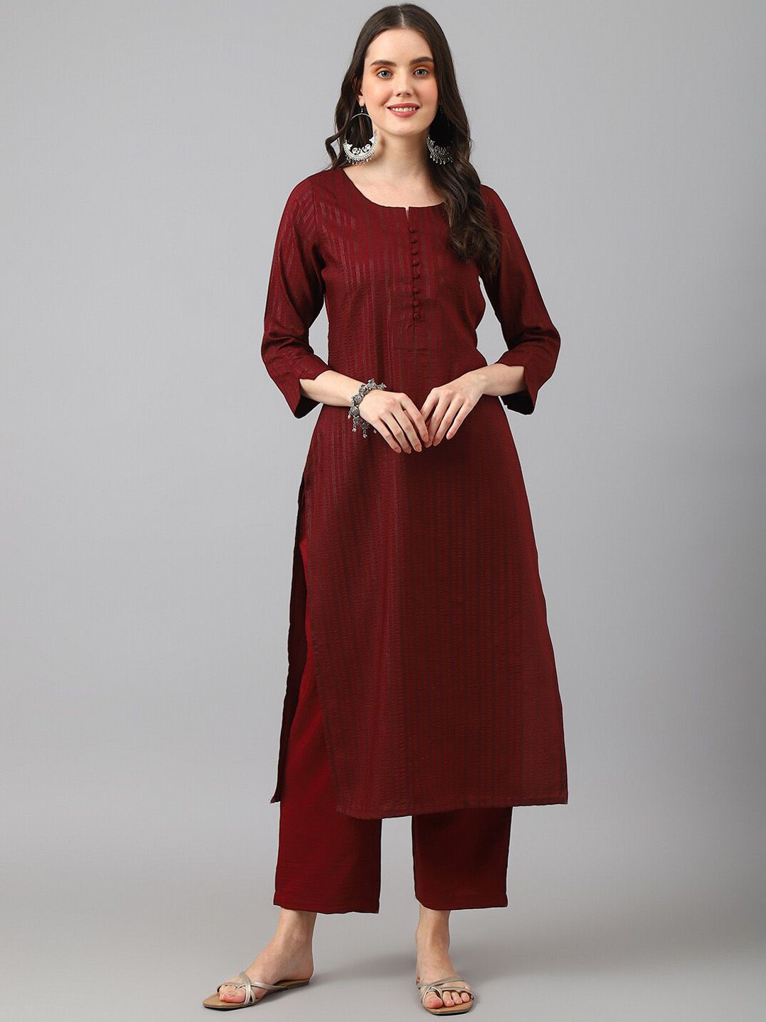 KALINI Striped Regular Thread Work Kurta with Palazzos