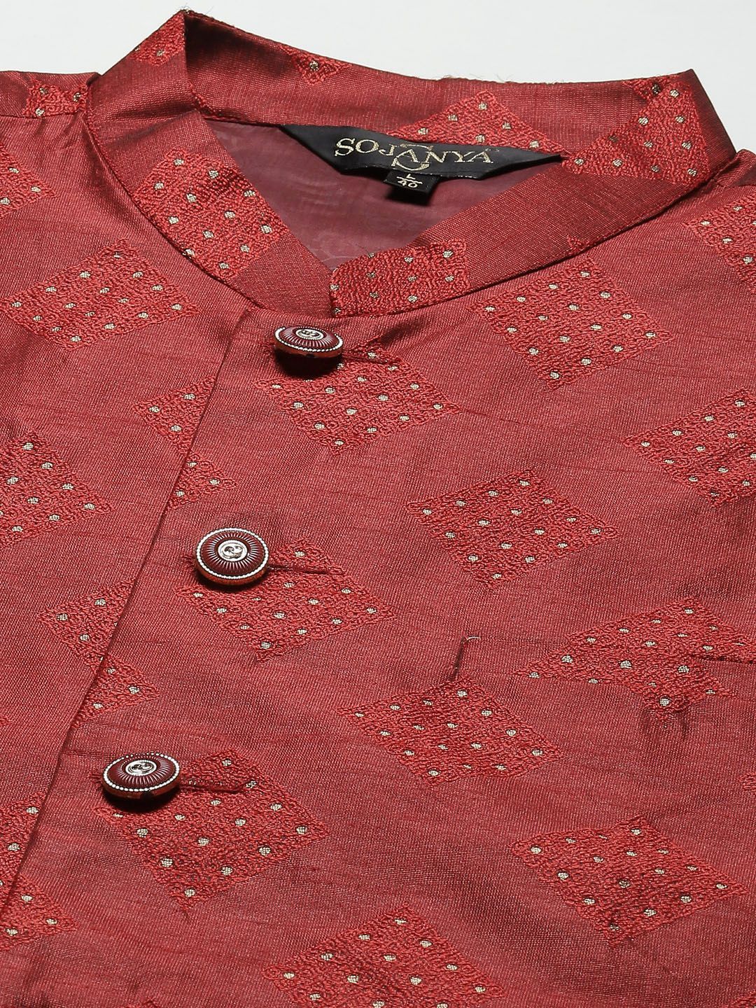 SOJANYA Kurta Rekaan Tenunan Lelaki dengan Churidar dengan Jaket Nehru