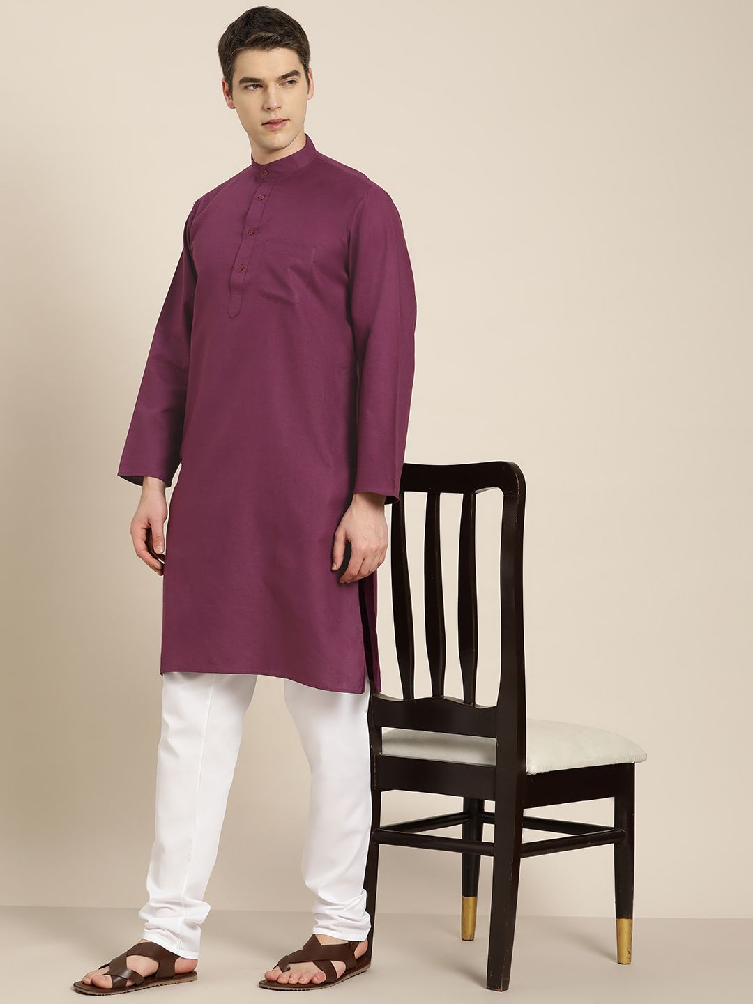 SOJANYA Lelaki Cotton Linen Solid Kurta