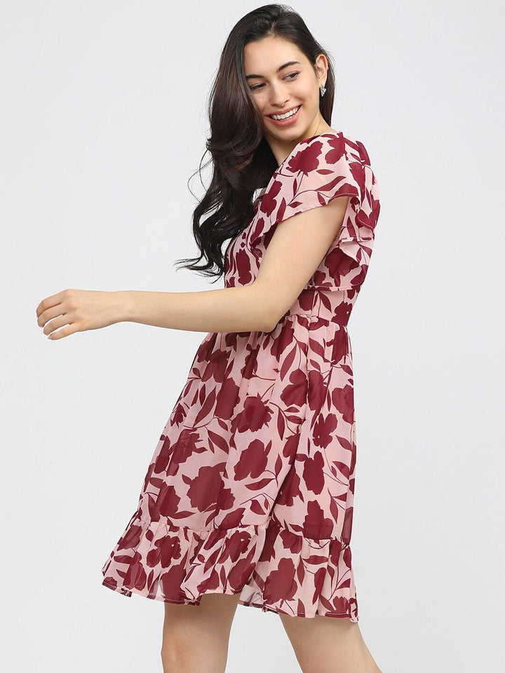 Tokyo Talkies Pink & Red Floral A-Line Dress