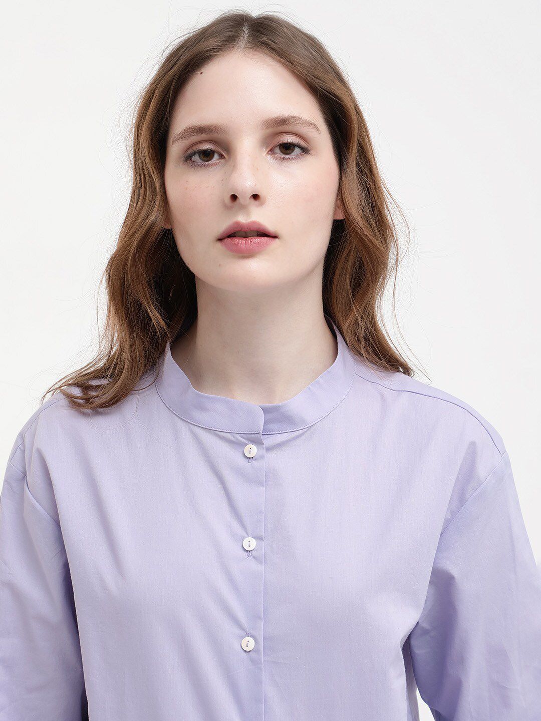 RAREISM Aytac Mandarin Collar Cuffed Sleeves Cotton Top