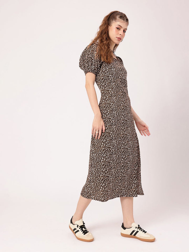 DressBerry Fierce Side Animal Skin Print Midi Dress With Slit