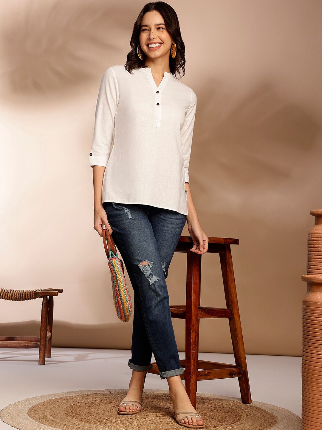 Anouk V-Neck Pure Cotton Short Kurti
