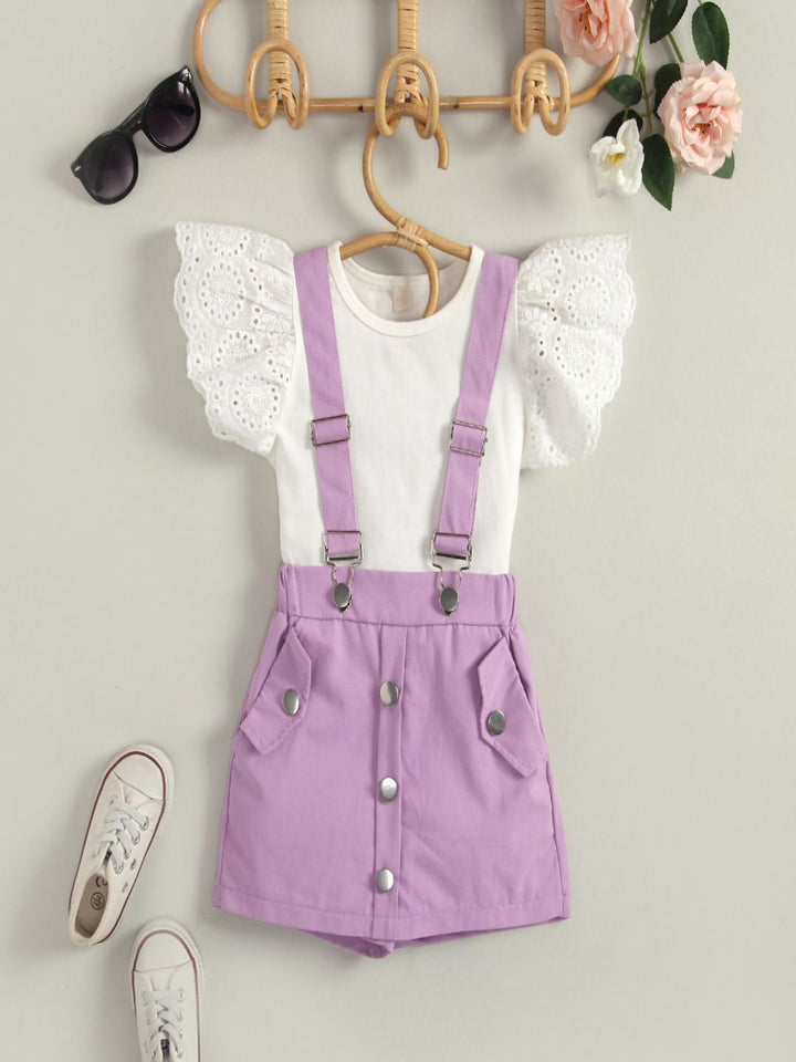 YK Girls Self Design Top With Shorts Clothing Set