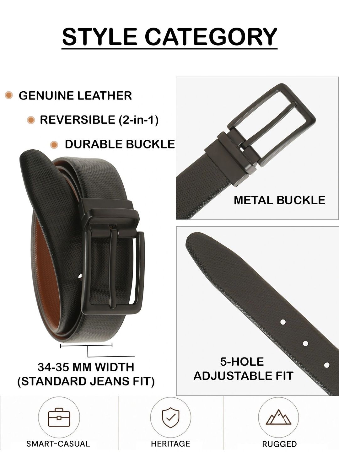 Teakwood Leathers Men Textured Leather Reversible Belt