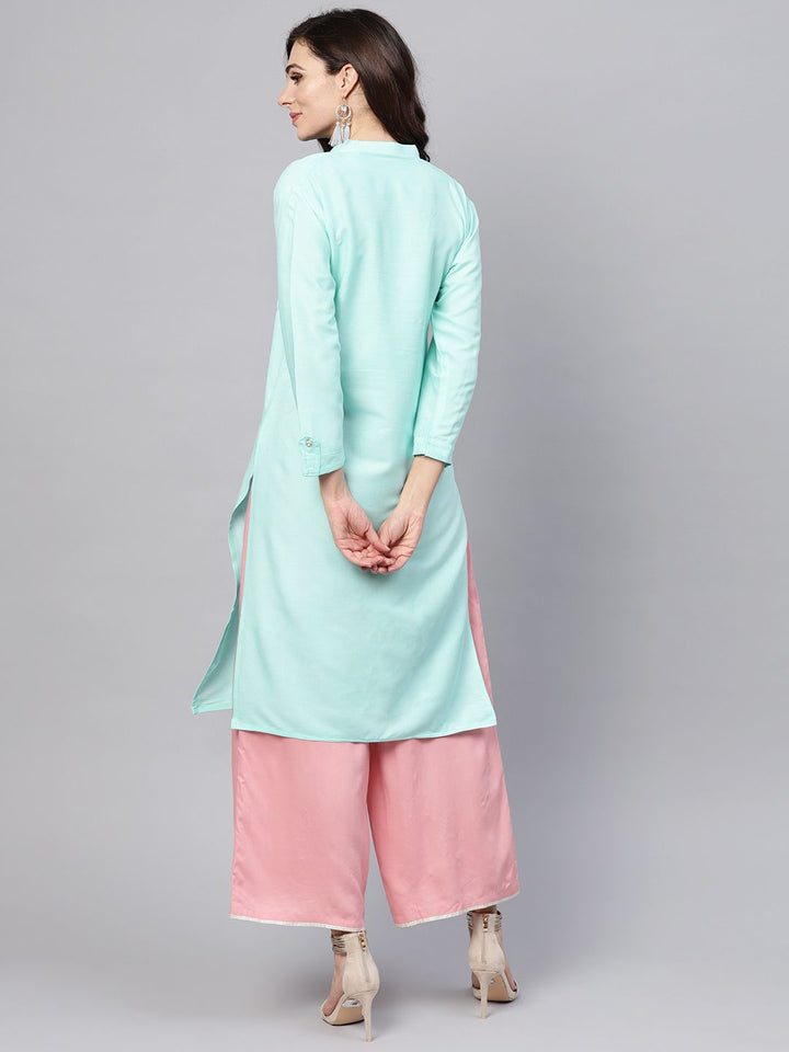 SOJANYA Women Blue Solid Straight Kurta