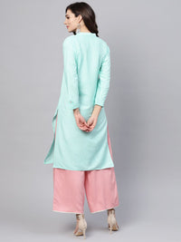 SOJANYA Women Blue Solid Straight Kurta