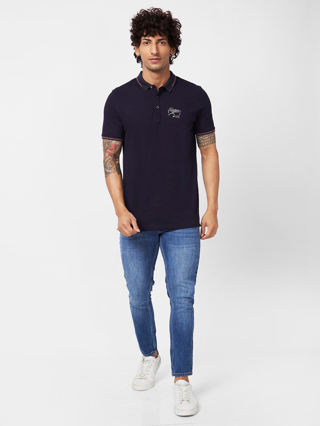 SPYKAR Polo Collar Applique Slim Fit Cotton Casual T-Shirt