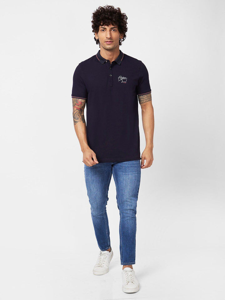 SPYKAR Polo Collar Applique Slim Fit Cotton Casual T-Shirt