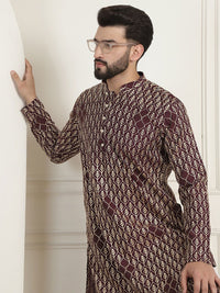 SOJANYA Lelaki Motif Etnik Lengan Berkobar Kurta Kerja Benang