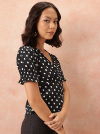 all about you Polka Dot Print Shirt Style Top
