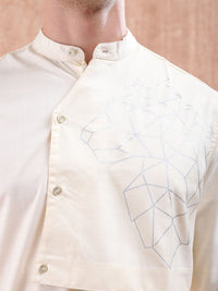 The Indian Garage Co Men Cream-Coloured Printed Detail Layered Kurta