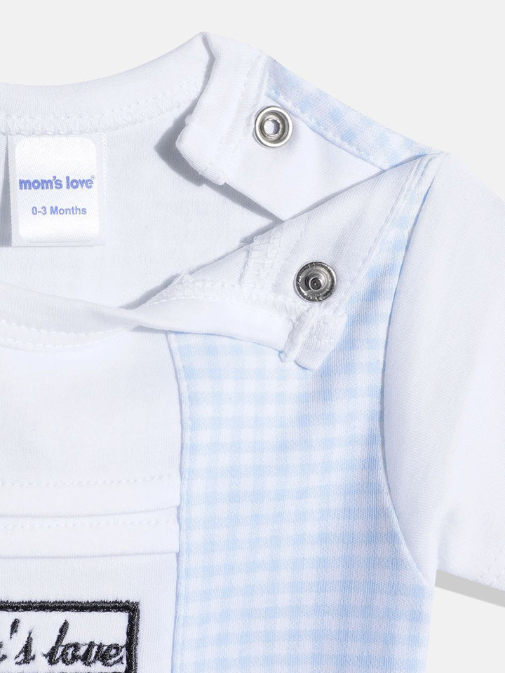 Moms Love Infant Boys Checked Pure Cotton Romper