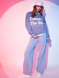 STREET 9 Lavender Typography Printed Drop Shoulder Pullover Fleece Sweatshirt