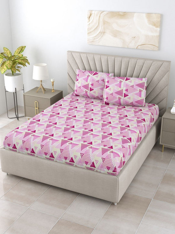 BOMBAY DYEING Epigram Pink Printed Pure Cotton 120 TC Queen Bedsheet Set 2.24 m X 2.54 m