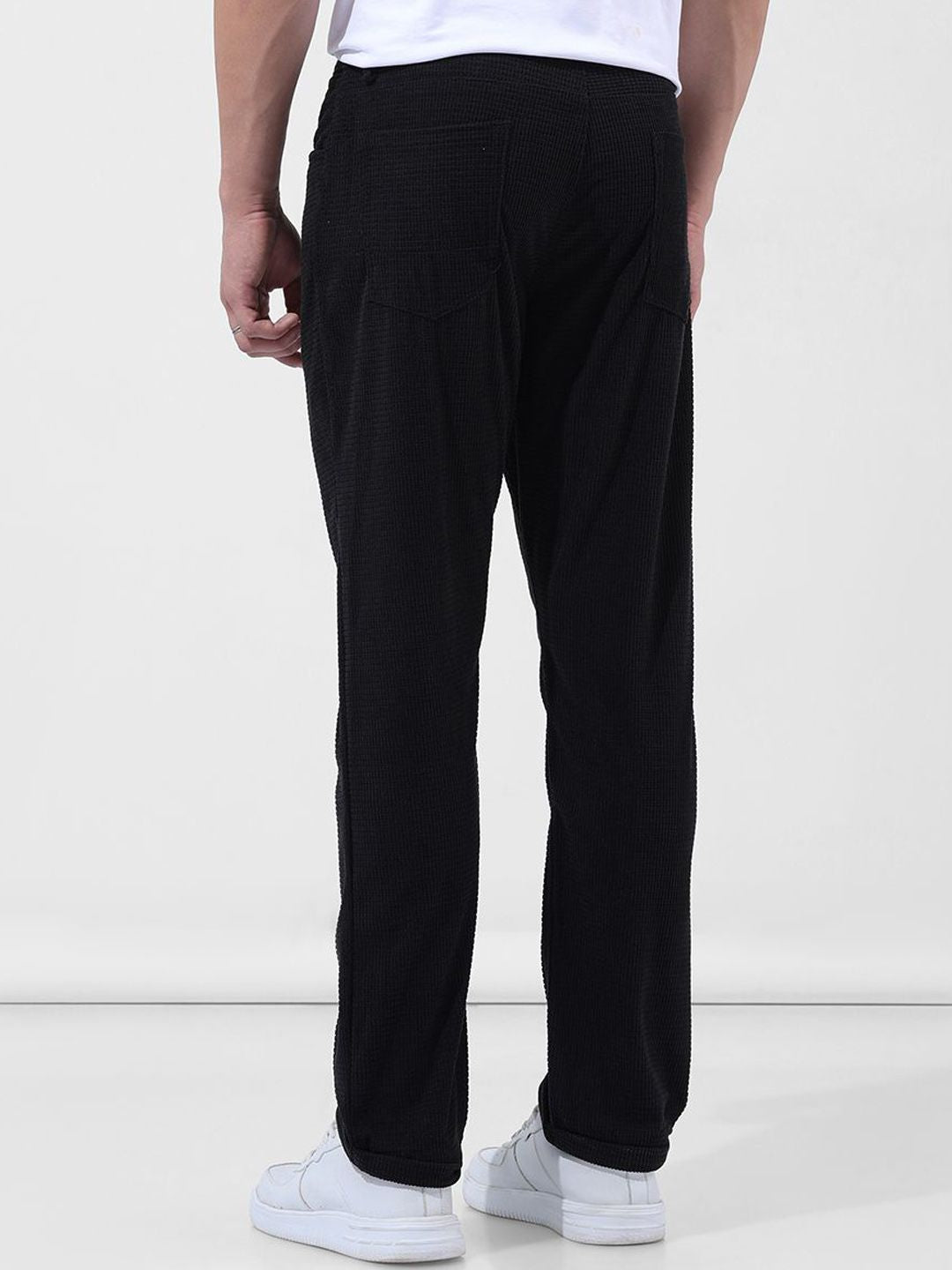 The Indian Garage Co Men Textured Straight Fit Trousers