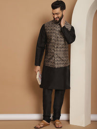 Anouk Woven Design Mandarin Collar Long Sleeves Kurta with Churidar Nehru Jacket