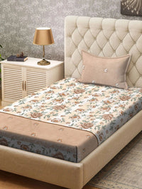 Myntra Elegant Homes Brown & White Floral 300 TC Single Bedsheet with 1 Pillow Covers