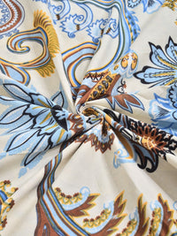 Aura Cream Colored & Blue Printed Set Cadar King 300 TC 2.5 m x 2.25 m