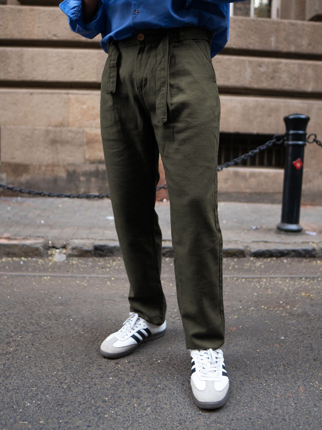 Powerlook Olive Cotton Pant With Belt