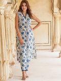 KALINI Floral Printed Straight Pure Cotton Kurta With Trousers