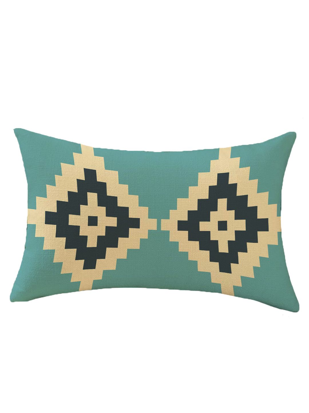 STITCHNEST Blue & Beige Set of 2 Geometric Rectangle Cushion Covers