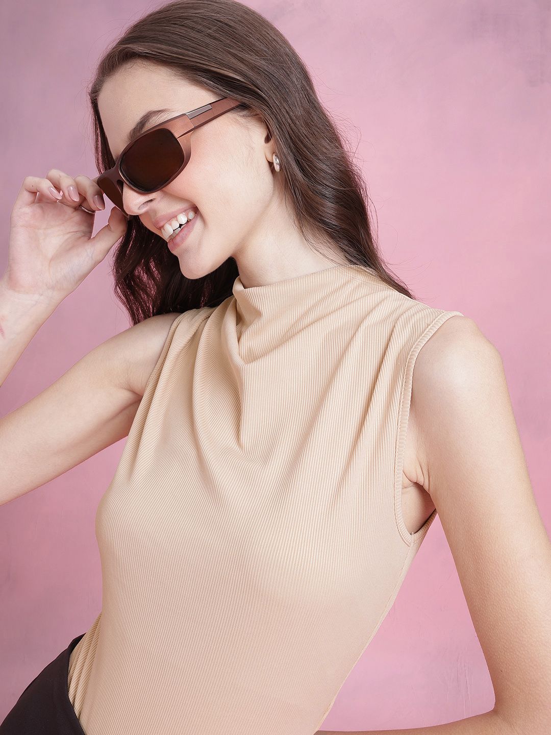 DressBerry Ribbed High Neck Bodysuit