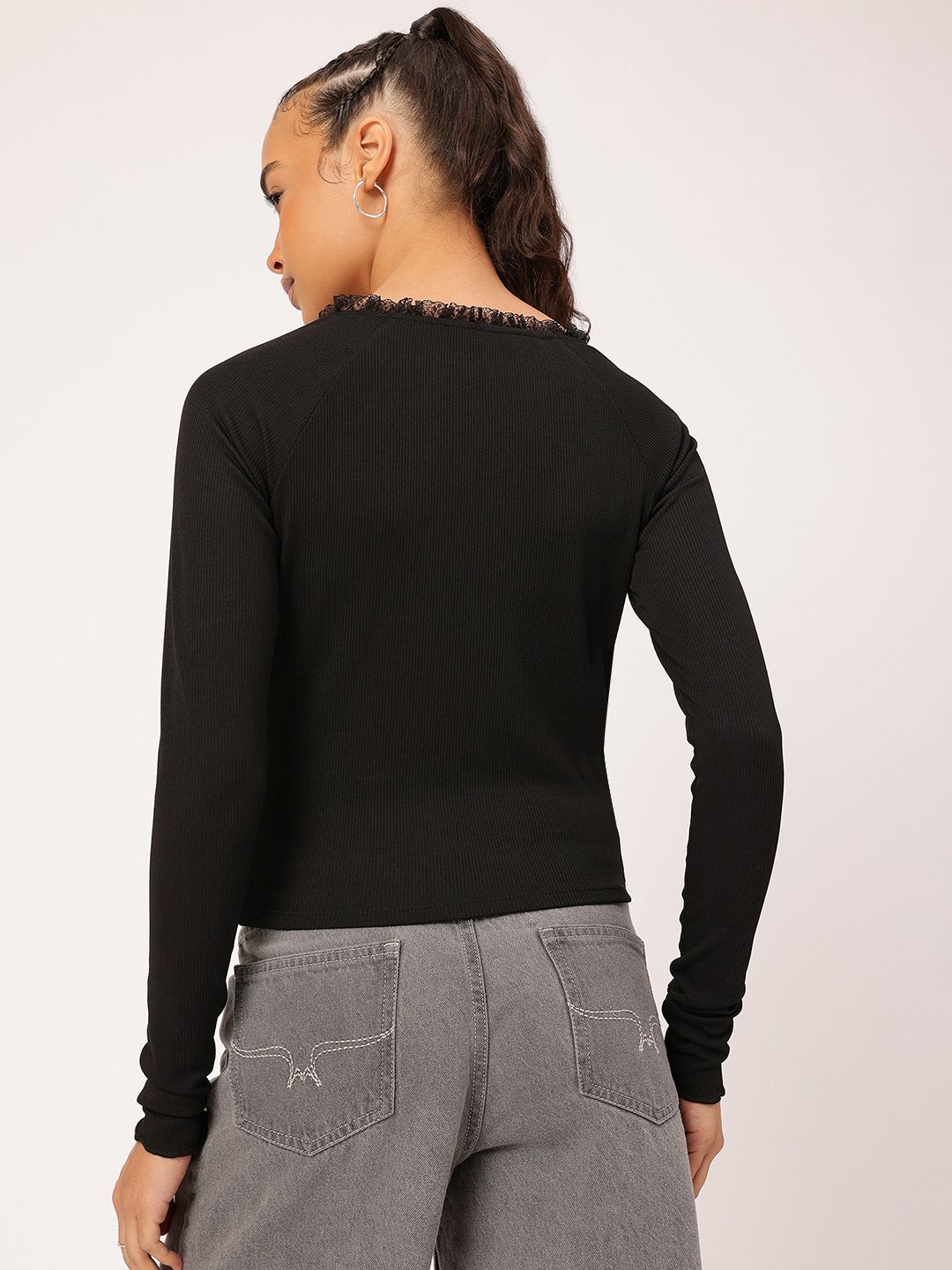 DressBerry Lace Gather Detailed Fitted Top