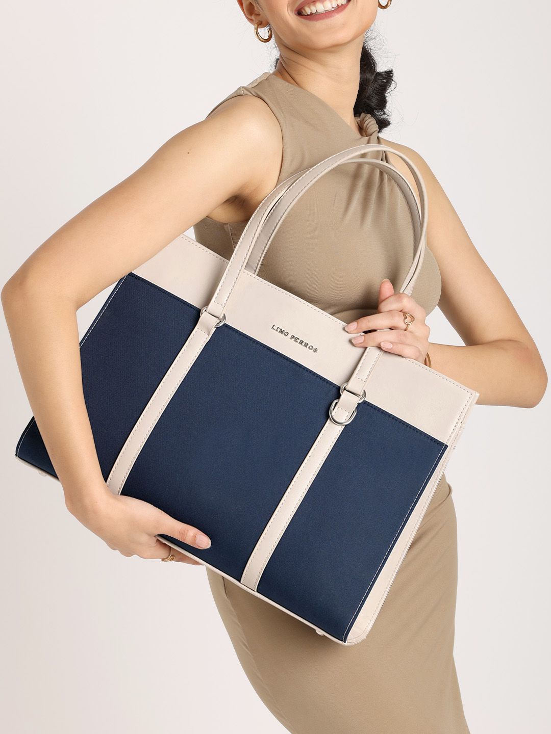 Lino Perros Structured Colorblocked Shoulder Bag With Padded Laptop Sleeve