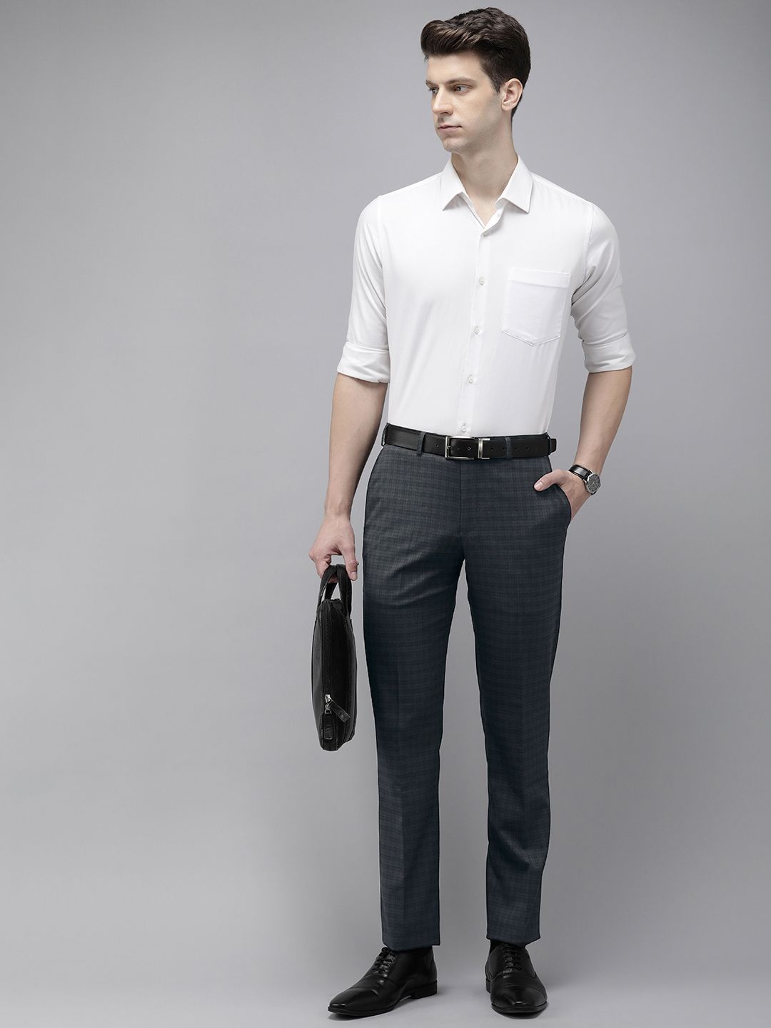Park Avenue Men Checked Smart Fit Mid-Rise Formal Trousers