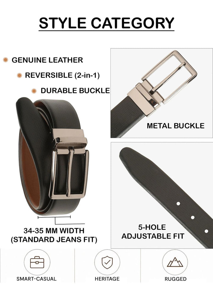 Teakwood Leathers Men Textured Leather Reversible Formal Belt