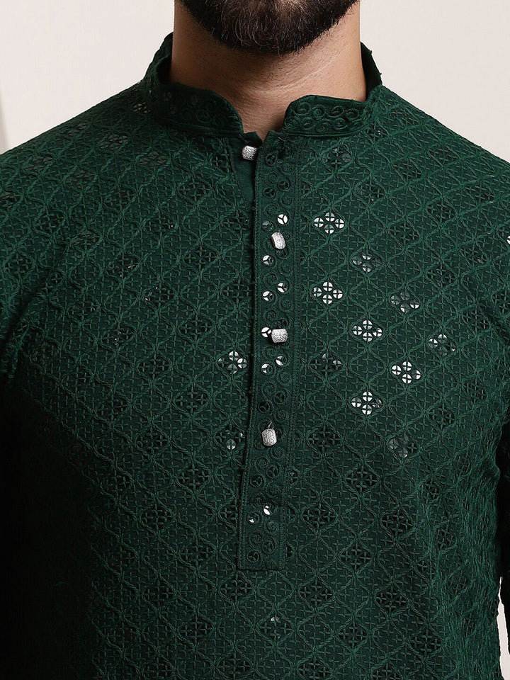 SOJANYA Dihiasi Pure Cotton Kolar Mandarin Kurta Lurus