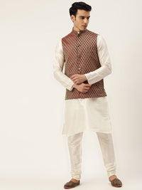 SOJANYA Mandarin Collar Regular Kurta With Churidar & Nehru Jacket