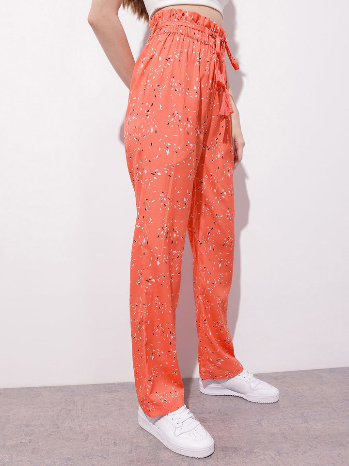 DressBerry Women Paperbag Waist Printed Trousers with Belt