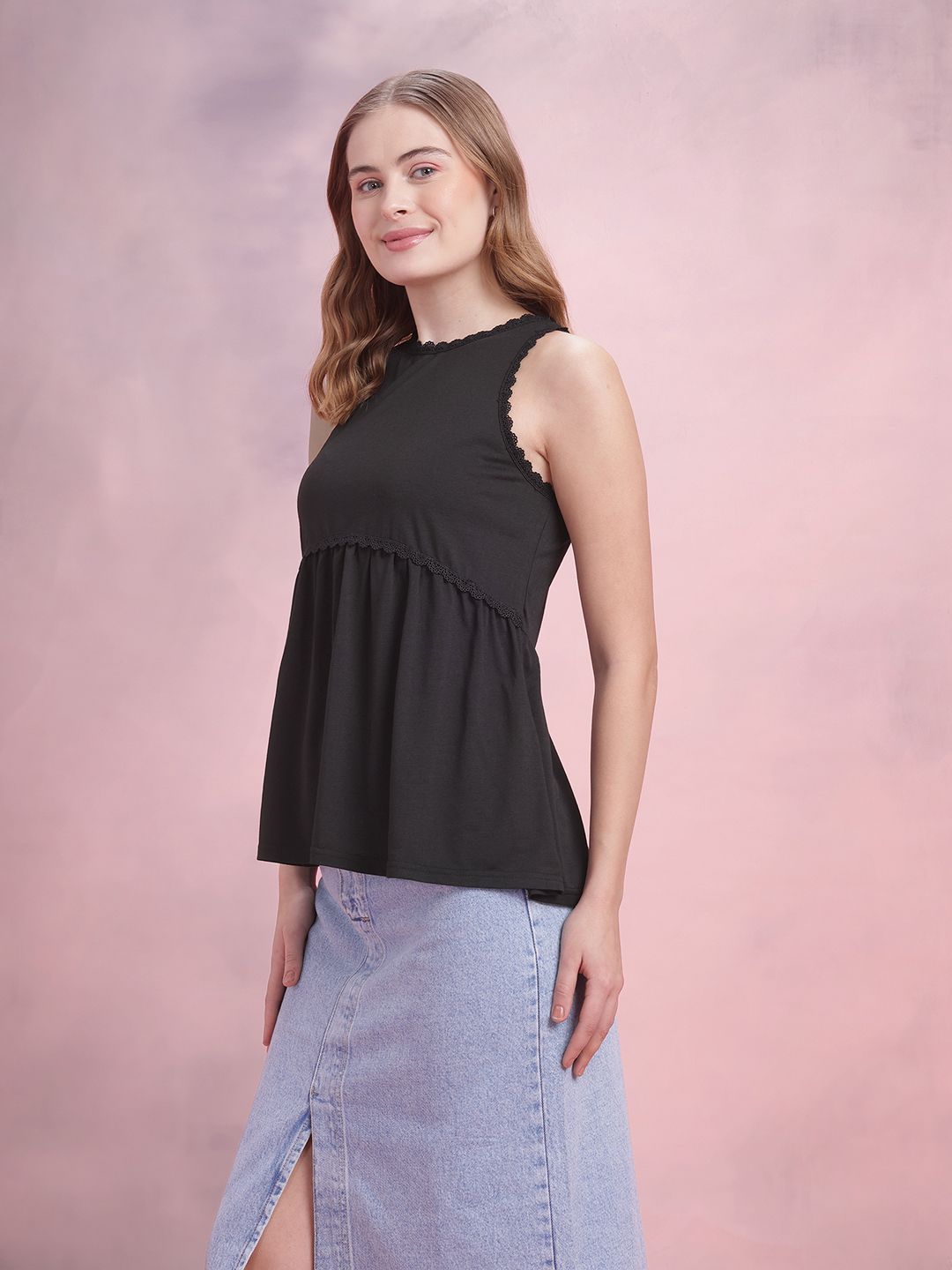 DressBerry Lace Inserts Detail Empire Top