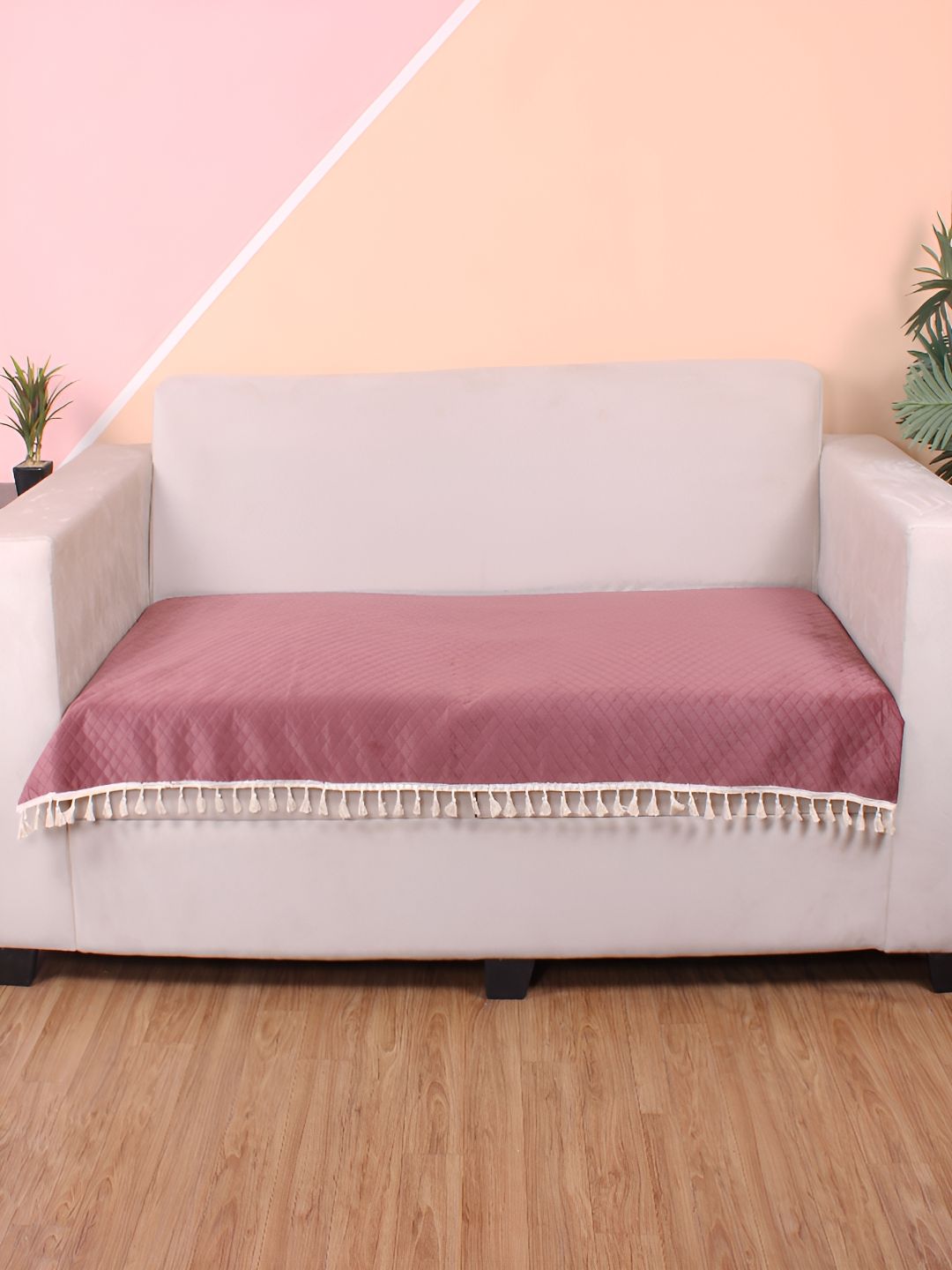 STITCHNEST Peach & Beige Self Design 3 Seater Sofa Cover