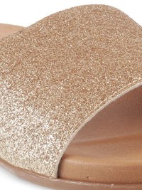Metro Women Gold-Toned Embellished Open Toe Flats