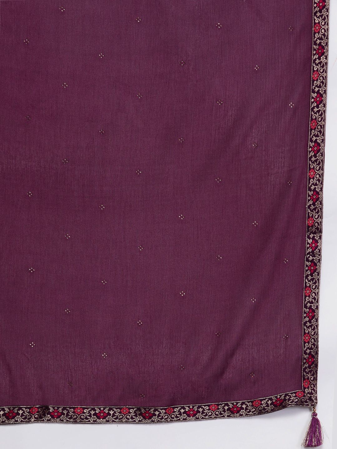 Libas Women Aubergine & Gold Ethnic Motifs Zari Straight Kurta with Trousers Dupatta