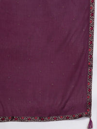 Libas Women Aubergine & Gold Ethnic Motifs Zari Straight Kurta with Trousers Dupatta