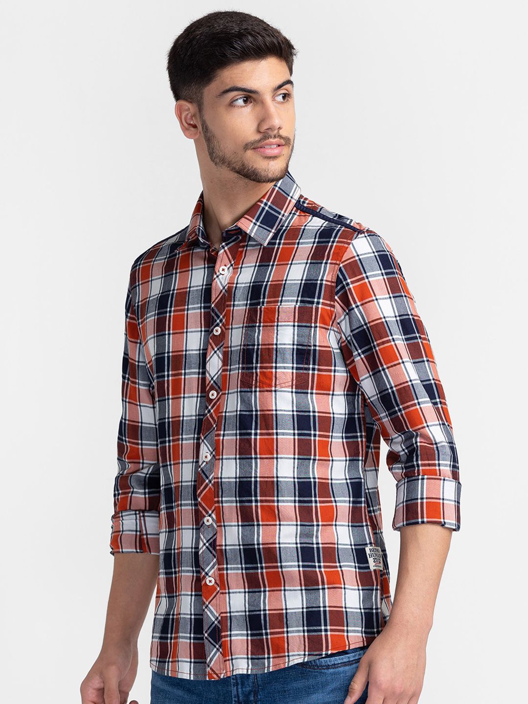 Being Human Cotton Slim Fit Tartan Checked Casual Shirt